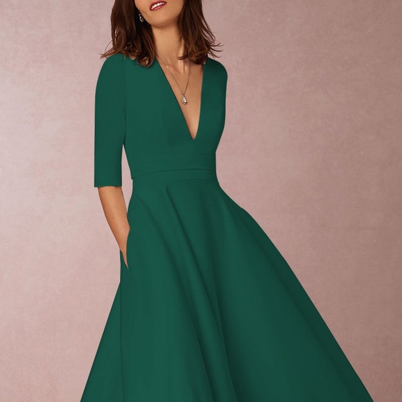 v neck emerald green dress